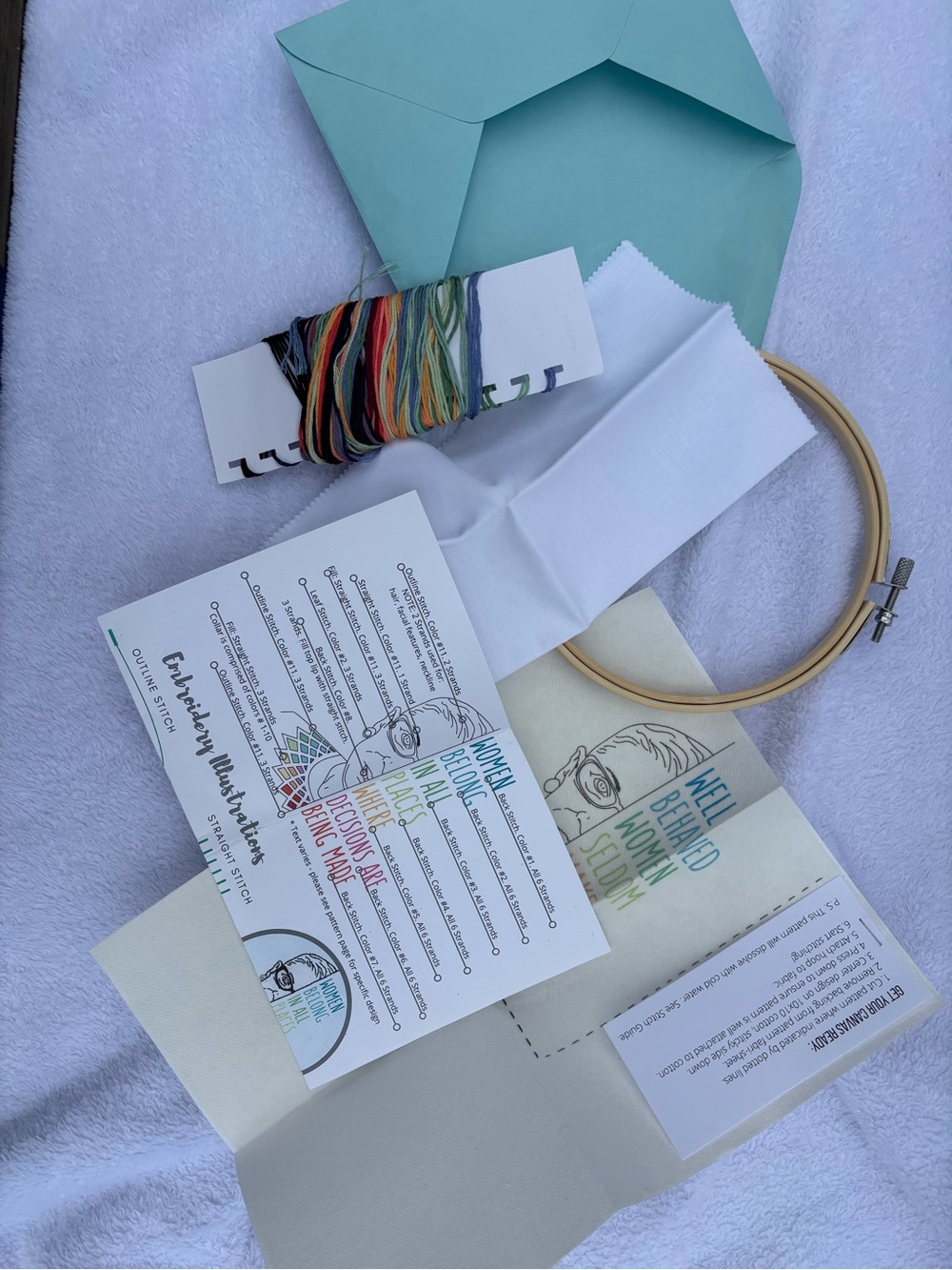 Embroidery Kit with Multicolor Floss and Hoop - White Fabric